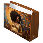 妊娠する秋のアフロ中心の母親 ラージペーパーバッグ (正面アングル)