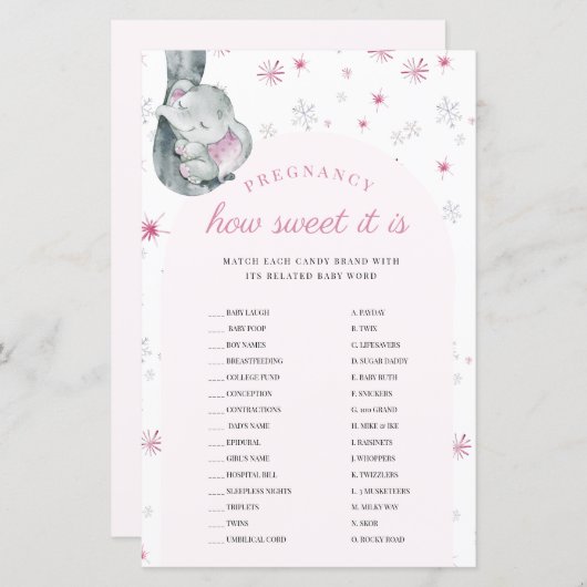 妊娠どのように甘いピンクの赤ちゃんシャワーのゲーム (正面/裏面)