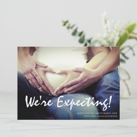 妊娠のお知らせを期待していますベビーの妊娠 案内状 (スタンド正面)