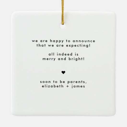 妊娠のお知らせフォトクリスマス セラミックオーナメント (裏面)
