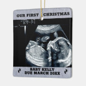 妊娠のお知らせ両親を期待， 2枚の写真 セラミックオーナメント (左)