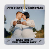 妊娠のお知らせ両親を期待， 2枚の写真 セラミックオーナメント (裏面)