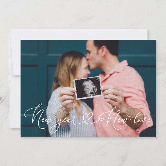 妊娠のお知らせ新年の新恋 招待状 (正面)