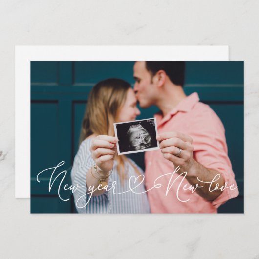 妊娠のお知らせ新年の新恋 招待状 (正面/裏面)