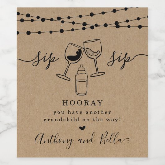 妊娠のお知らせ – 祖父母の再登場 ワインラベル (シングルラベル)