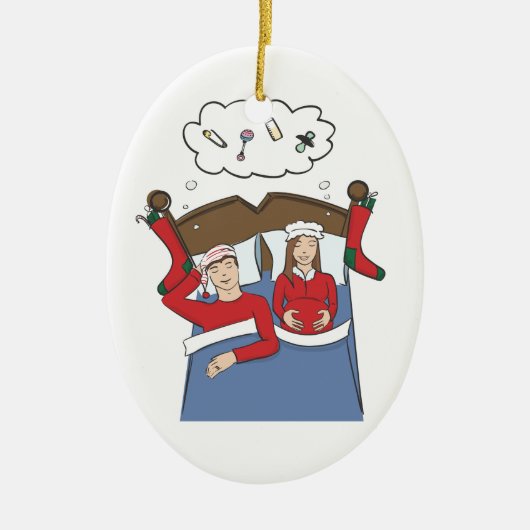 妊娠のクリスマスのオーナメントの静かな夜ブラウン セラミックオーナメント (正面)