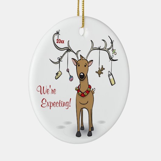 妊娠のクリスマスのオーナメント-トナカイの超音波 セラミックオーナメント (右)