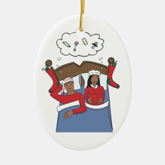 妊娠のクリスマスの装飾のアフリカ系アメリカ人 セラミックオーナメント (正面)