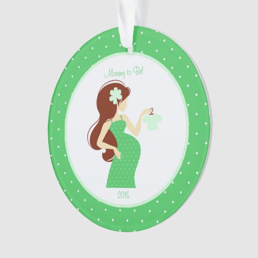 妊娠のパーソナライズなオーナメントがある緑のお母さん オーナメント (正面)