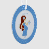 妊娠のパーソナライズなオーナメントがある青いお母さん オーナメント (正面)
