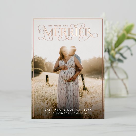 妊娠のメリー発表の写真 箔シーズンカード (立ち正面)