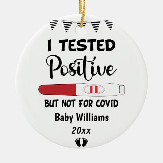 妊娠の前向きベビーをおもしろい検査 セラミックオーナメント (正面)