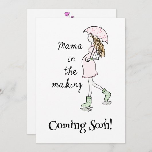 妊娠の告知カードを作っているママ シーズンカード (正面/裏面)