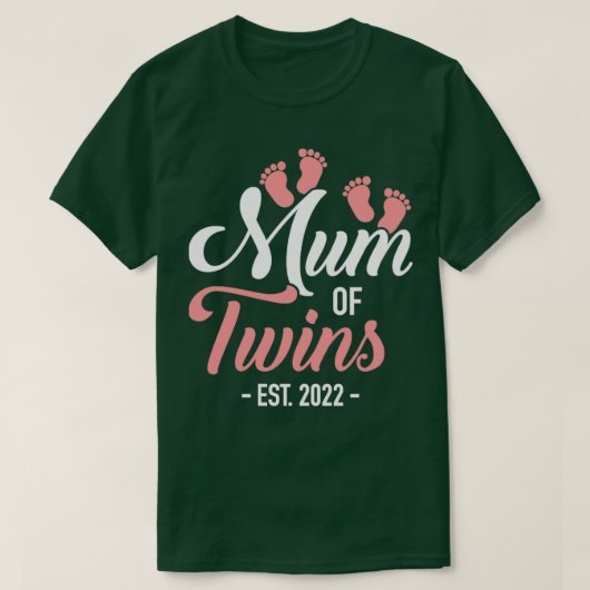妊娠の発表のための双子の2022のムーム Tシャツ (デザイン正面)
