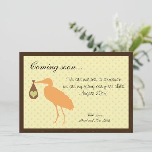 妊娠の発表のパーソナライズなこうのとり 案内状 (スタンド正面)