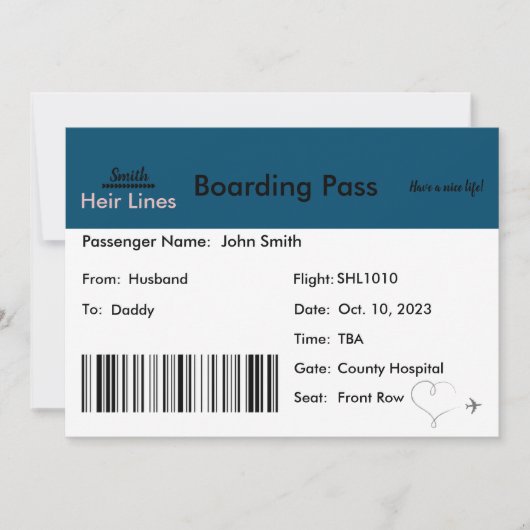 妊娠の発表の旅行をテーマにした 招待状 (正面)