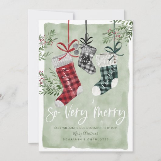 妊娠の発表の水の色の家族ストッキング シーズンカード (正面)