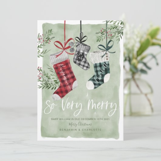 妊娠の発表の水の色の家族ストッキング シーズンカード (スタンド正面)