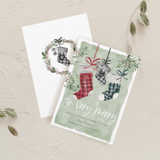 妊娠の発表の水の色の家族ストッキング シーズンカード