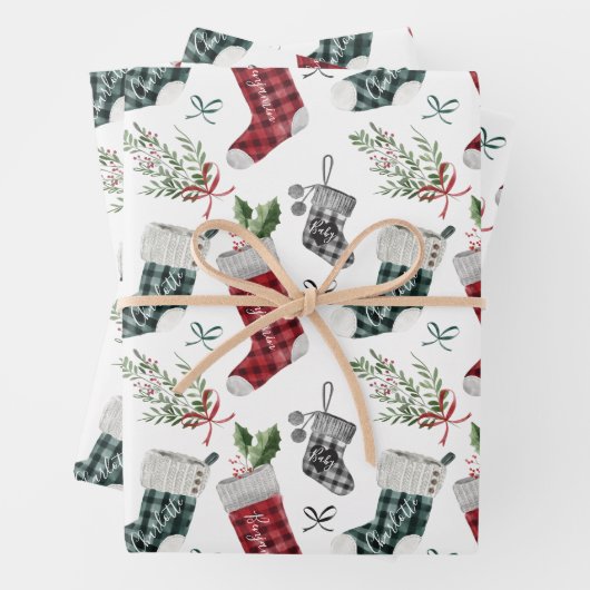 妊娠の発表の水の色の家族ストッキング ラッピングペーパーシート (インサイチュ)