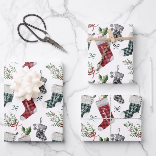 妊娠の発表の水の色の家族ストッキング ラッピングペーパーシート (正面)