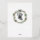 妊娠の発表の水の色の家族ストッキング 箔シーズンカード (裏面)