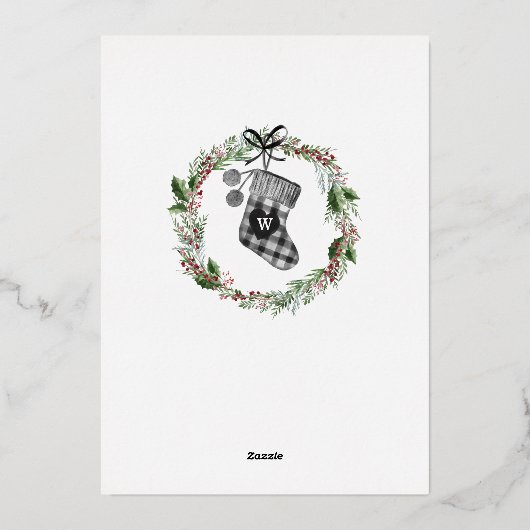 妊娠の発表の水の色の家族ストッキング 箔シーズンカード (裏面)