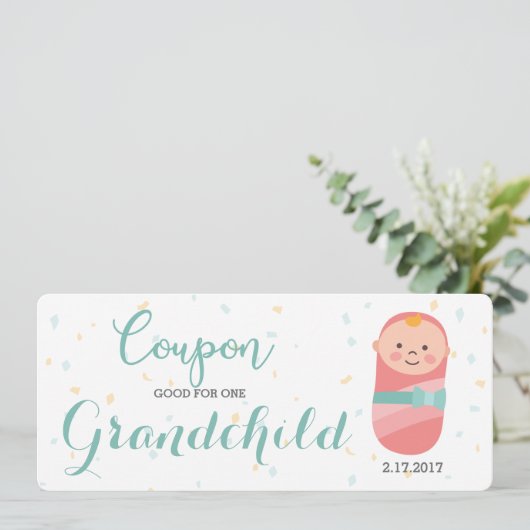 妊娠の発表の珊瑚のティール（緑がかった色）の女の赤ちゃん 案内状 (スタンド正面)