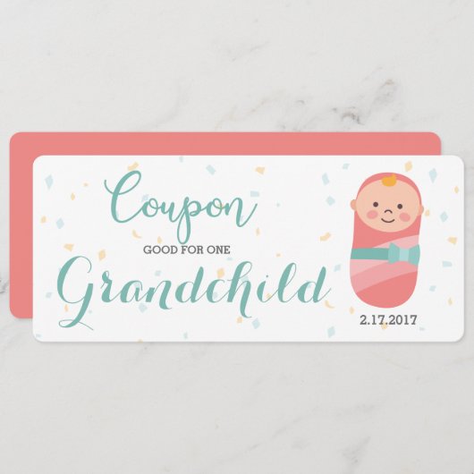 妊娠の発表の珊瑚のティール（緑がかった色）の女の赤ちゃん 案内状 (正面/裏面)