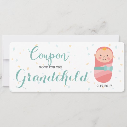 妊娠の発表の珊瑚のティール（緑がかった色）の女の赤ちゃん 案内状 (正面)