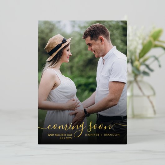 妊娠の発表クラシー金箔のオーバーレイ 箔シーズンカード (立ち正面)