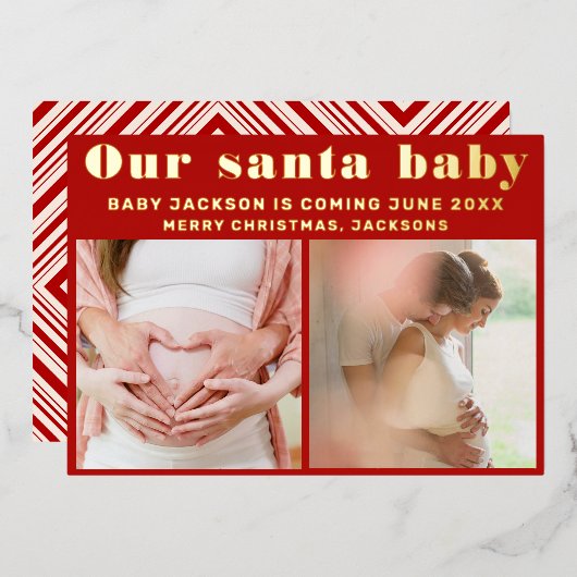 妊娠の発表クリスマス 箔シーズンカード (正面/裏面)