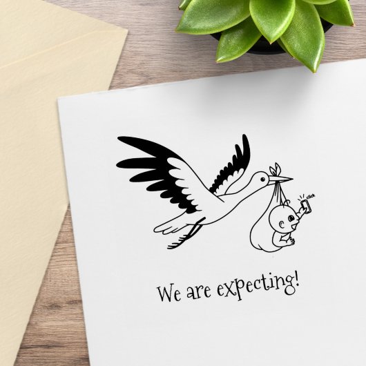 妊娠を運期待するコウノトリのベビー束 ラバースタンプ