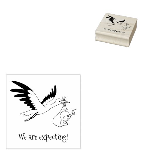 妊娠を運期待するコウノトリのベビー束 ラバースタンプ (押印)