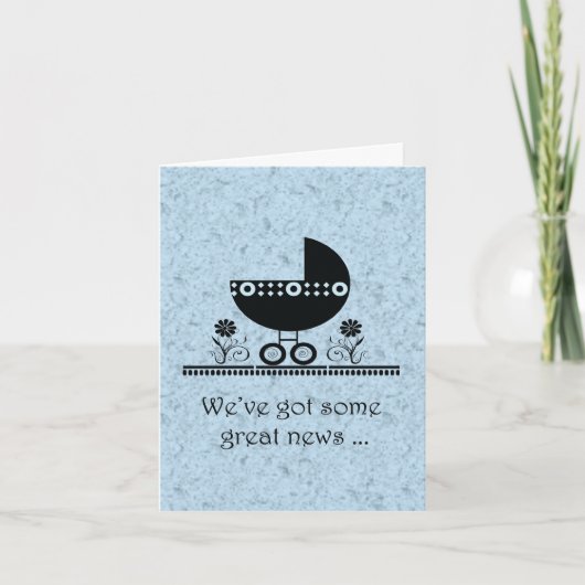 妊娠アナウンスブルーベビー乳母車 案内状 (正面)