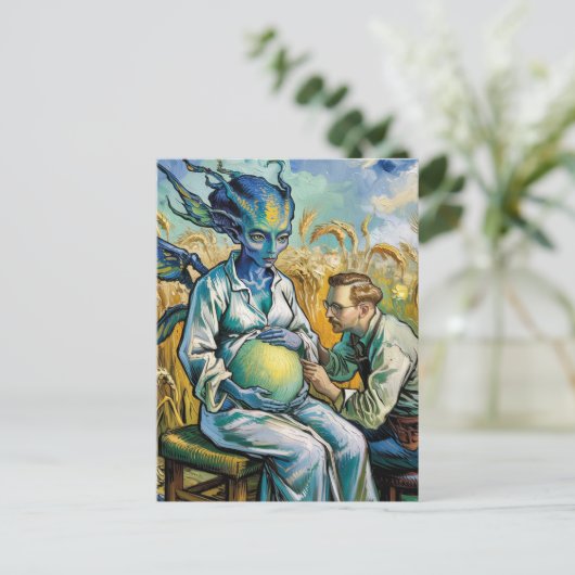 妊娠エイリアン医師の小麦畑への訪問 ポストカード (スタンド正面)