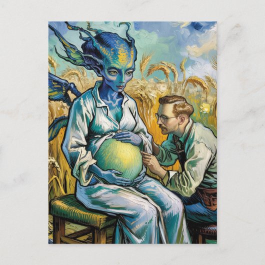 妊娠エイリアン医師の小麦畑への訪問 ポストカード (正面)