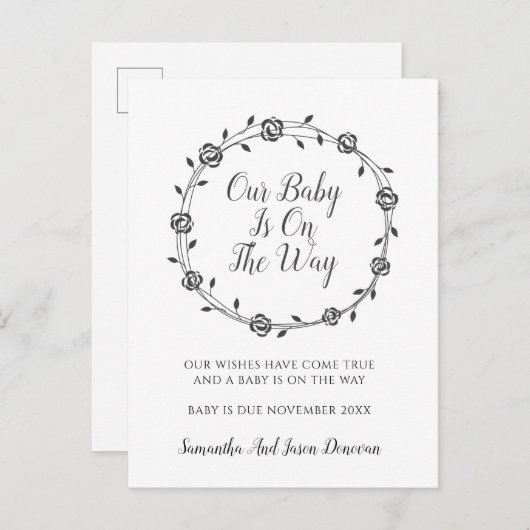 妊娠エレガント発表フラワーバッドリース 案内ポストカード (正面/裏面)