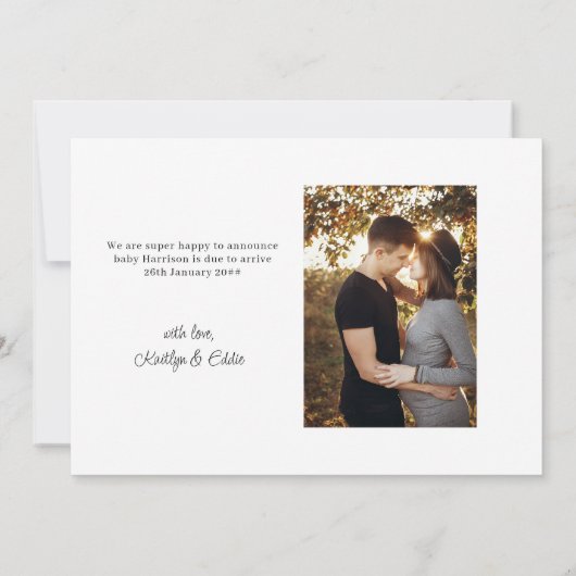 妊娠カジュアルと言う手書き2写真メモ 案内状 (裏面)