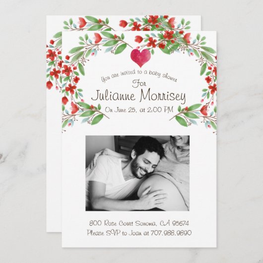 妊娠カスタム母ベビーバンプ写真ベビーシャワー 招待状 (正面/裏面)