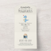 妊娠サウルス可愛いおもしろい恐竜の男の子の赤ちゃんシャワー オールインワン招待状 (内側)