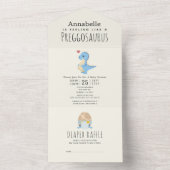 妊娠サウルス可愛いおもしろい恐竜の男の子の赤ちゃんシャワー オールインワン招待状 (内側)