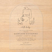 妊娠シルエットミニマリストベビーシャワー アクリル招待状 (正面)