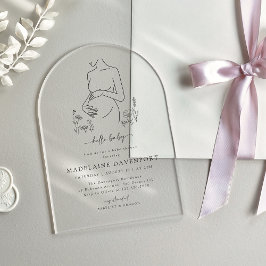 妊娠シルエットミニマリストベビーシャワー アクリル招待状