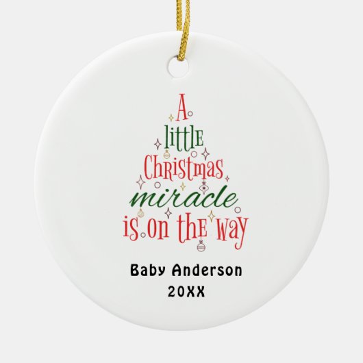 妊娠パーソナライズされた発表の奇跡 セラミックオーナメント (正面)