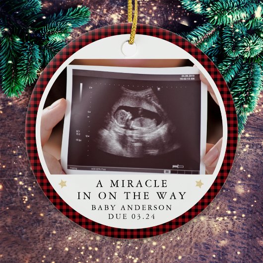 妊娠パーソナライズされた発表写真 セラミックオーナメント