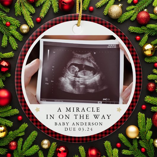 妊娠パーソナライズされた発表写真 セラミックオーナメント