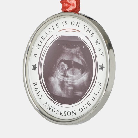 妊娠パーソナライズされた発表写真 メタルオーナメント (左)