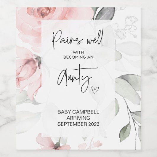 妊娠ベビー発表おばさんが新しい叔母になる ワインラベル (シングルラベル)