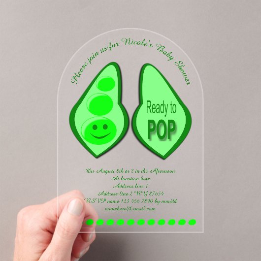 妊娠ポップ・アートの準備グリーンピーカスタムの赤ちゃんシャワー アクリル招待状 (インサイチュ (ポータブル))